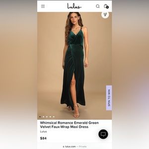 Lulu’s green velvet faux-wrap maxi dress (size large) - Never worn! Tags intact!